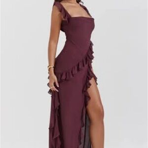 Elegant Burgundy Ruffle Gown
